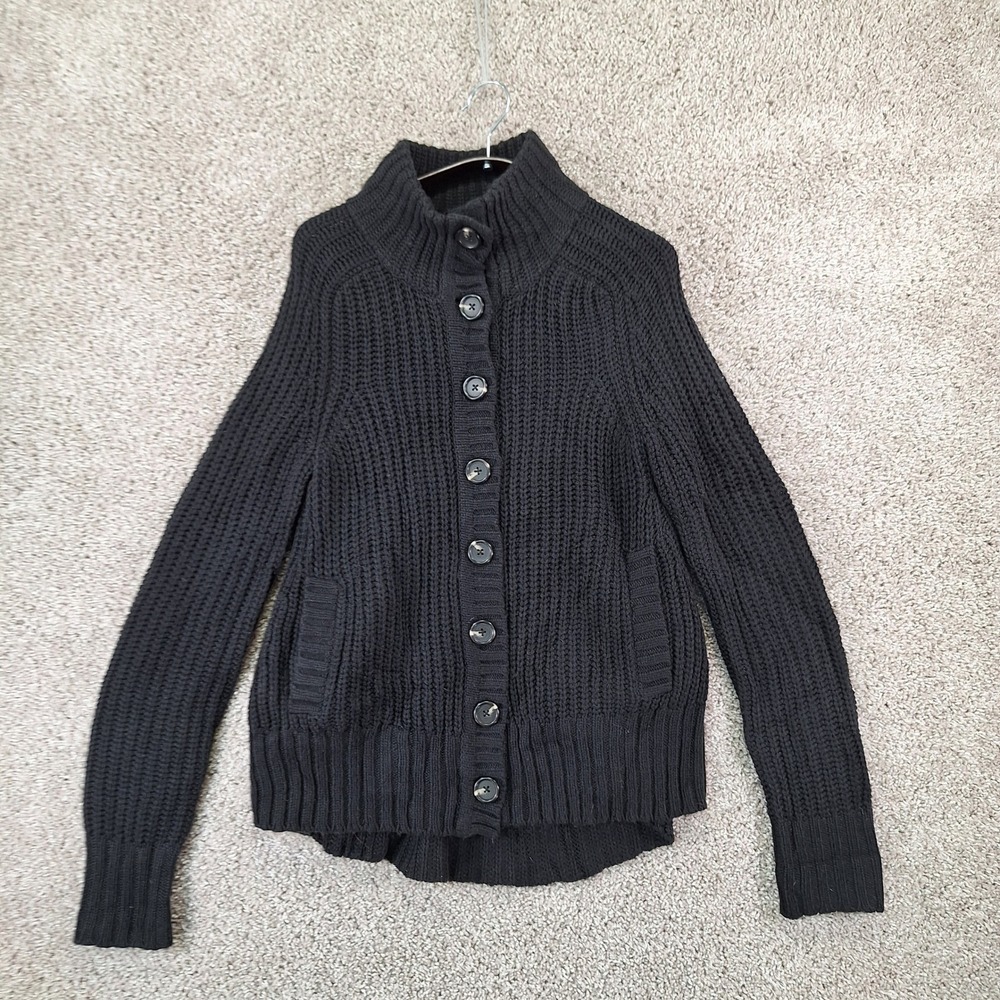Victoria Secret Cardigan Sweater Womens S Black Ribbed Knit Wool Blend Chunky